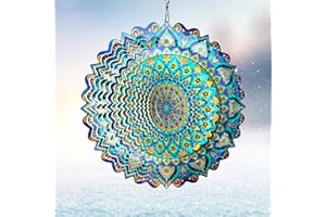 Eiryhope Girandole a vento con mandala a forma di pavone, scultura da appendere e girandola per esterni, decorazione da giardino, crea affascinanti effetti olografici idee regalo mandala