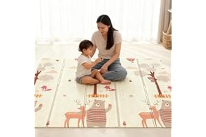 Soontrans Krabbelmatte Baby, Spielmatte Baby Faltbar, 200x180x1cm, Play Mat for Babies Doppelseitige, Schaumstoffmatt, Wasserdicht, Tragbar, Bodenmatte Kinder mit Aufbewahrungstasche (Panda/Bär)