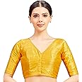 Studio Shringaar Women Readymade Raw Silk V Neck Saree Half Sleeve Blouse