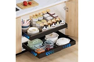 iHomara Paquete de 2 organizadores adhesivos extraíbles para armarios de cocina, cajones deslizables y estantes para la despensa, ancho ajustable de 32 a 53 cm