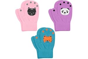 Cooraby 3 Pairs Toddler Stretch Mittens Winter Warm Knitted Magic Mittens Gloves
