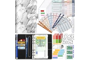 Faneam Raccoglitore Ad Anelli A6,47PCS Raccoglitore Pelle PU Raccoglitore con Buste Trasparenti a Cerniera,Raccoglitore Soldi per Risparmi,Organizzatore di Buste Risparmio Denaro(Grigio Marmo)