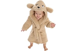 Metzuyan Baby Boys Girls Unisex Animal Hooded Snuggle Fleece Dressing Gown Thick Warm Robe Bathrobe 0-12 Months