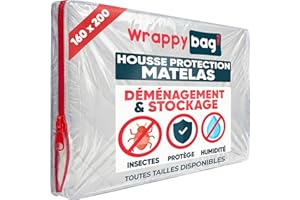 WRAPPYBAG – Housse de Protection en Plastique pour Matelas – 5 Tailles Disponibles – Sac de Rangement Imperméable et Résistant aux Déchirures – Déménagement, Stockage & Transport - 160x200