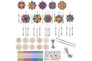 Vxcvzv 10 Stück Windspiel Bastelset Kinder, DIY Holz Basteln Windspiele, Holzbastelsets Deko Garten Kreative für Hochzeit Party Feier Kindergeburtstag Gastgeschenke(Mandala)