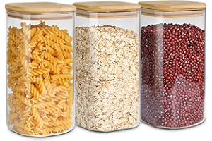 ComSaf Barattoli Vetro con Coperchio Ermetico, 3 Pezzi da 1,5 L, Barattoli Vetro Quadrati per Alimenti, Ideali per Cucina e Dispensa, Perfetti per Cereali, Pasta, Farina e Zucchero