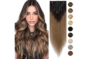40cm - Silk-co Clip in Extensiones de Cabello Humano Hair Extension Peluca Postiza Lisa Recta 65g 100% Remy Human Hair 8 Piezas 18 Clips Pelo Natural- 2T6# Marrón Oscuro Ombre Marrón Claro