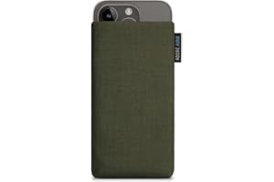 Adore June Classic Oliv-Grün Tasche kompatibel mit iPhone 15 14 / iPhone 15 14 Pro Handytasche aus widerstandsfähigem Cordura Stoff mit Display Reinigungs-Effekt, Made in Europe