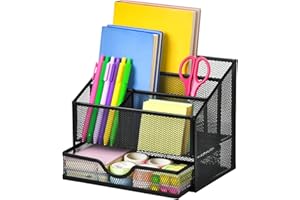 Marbrasse Siatkowy organizer na biurko z szufladami, wielofunkcyjne organizery na biurko i akcesoria, z 6 przegródkami + 2 szufladami, organizacja biurkowa na materiały (czarne) (czarny2)