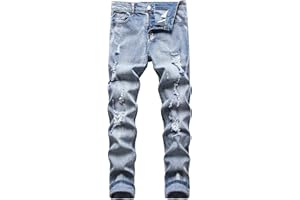 JENY-LUCK Men's Slim Fit Stretch Jeans Ripped Skinny for Men, Distressed Destroyed Straight Leg Fashion Comfort Flex Waist Jeans, Teenager Casual Fashion Designer Classic Regular Fit Basic Denim Pants