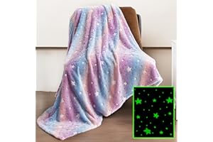 ‎WINTHOME Winthome Kuscheldecke Mädchen Weiche, Glow In The Dark Kuscheldecke Kinder Fauschig Warme, Kinderdecke für Mädchen Junge Geschenk Weihnachten, Babydecke Alle Jahreszeiten Geeignet(Stern 3,130x170cm)
