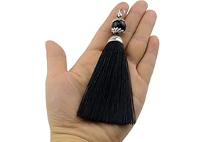 Makhry 10pcs 4.5 Inch Handmade Silky Floss Lobster Clasp Tassel Key chain Beads Bookmark Tassel Pendant for DIY Craft Jewelry Women Earring (Black, Short)