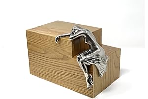 Aesthetic Urns Walnut Casket Urn for Ashes with Weeping Lady Silver Figurine Cremation Urn for Ashes Memorial Large Urn Container for Human Remains