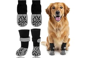 QUILAX 4 Pcs Dog Socks with Grips, Dogs Socks Paws Stop Licking, Dog Shoes with Grippers for Hot/Cold Pavement, Dogs Booties for Hardwood Floors Anti Slip Grey(M)