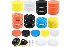 BASVII 31 Stück Polieraufsatz Akkuschrauber, Polierschwamm Set 3 inch Polierpad für M10 Auto Poliermaschine Bohrer Adapter, Polieraufsatz Schwamm Polierset Polierhaube Polierpad für Poliermaschine