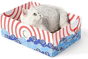 Conlun Griffoir Chats, griffoir Chats Carton, Boîte à gratter pour Chat, avec Planche à gratter Portable et Double Face, Tapis de grattage, Jouer et Dormir - Moyen - Rouge