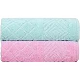 tamarisk home Cotton Hand Face Towel Set of 2 50 x 90 cm. (green-pink)