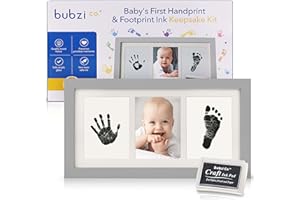 BUBZI CO Bubzi Baby Hand & Footprint Kit - Baby Keepsake New Mom Gift - Baby Hand Print & Baby Footprint Kit with Ink Pad for Baby Hand & Footprints - Unique Baby Shower Gifts for New Parents (Cool Gray)