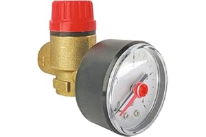 SOMATHERM FOR YOU, Bloc soupape mano pour chauffage circuit fermé, tarage 3 bars, manomètre 0-4 bars, arrivée/départ femelle 1/2", jusqu'à 45000 Kcal/h, installation verticale