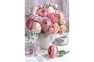 Meecaa Kreuzstich-Set, 11-fädig, geprägt, rosa Blumen-Rose, Stickset mit Zubehör, vorgedruckt (36 x 46 cm) (Blume)