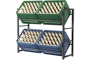 jockcaras Drinks Crate Rack for 4 Drink Crates - Black Metal Drinks Shelf, Stable & Space-Saving Box Rack with 2 Levels for Beer, Fruit, Vegetables, Water - For Living Room, Kitchen & Cellar