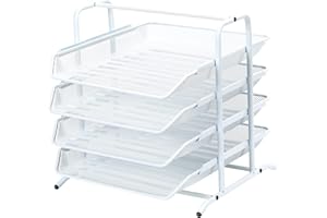 EasyPAG 4 Niveles Metal Malla Oficina A4 Escritorio Bandeja Documento Soporte Archivos Organizador Revistero Almacenamiento Papeles Clasificador Carta Estante Folios,Blanco
