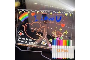 Furrbudie LED Drawing Board with 12 Colors Pen, 30x20cm Led Light Note Message Board, Acrylic Dry Erase Light up Memo Arts Doodle Desktop Note Illuminated Wordpad Gift for Kids School Home Cafe Office