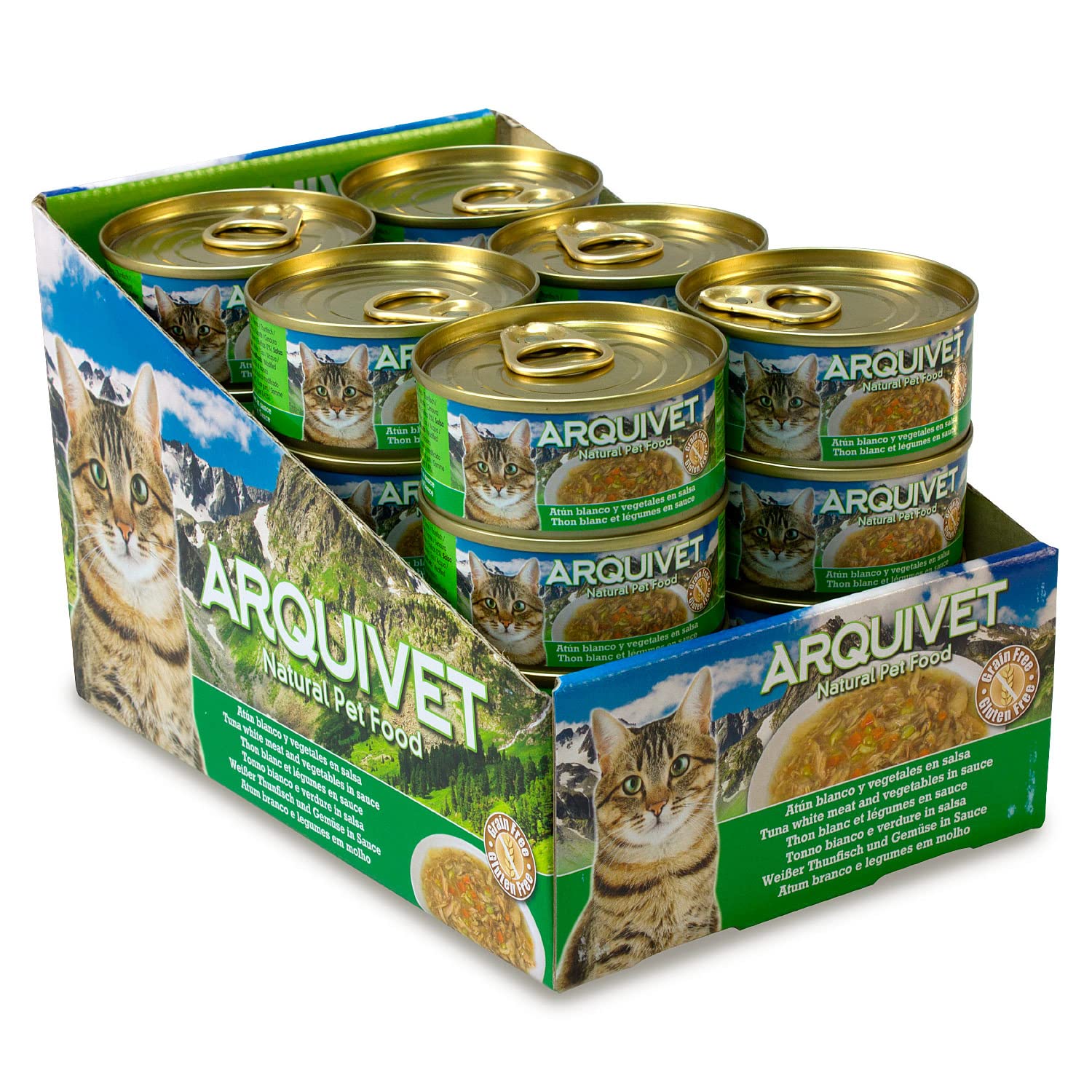 ARQUIVET - Latas súper Premium de atún Blanco con Verduras en Salsa para Gatos - Comida Gourmet elaborada con Ingredientes 100% Naturales - Pack 24 Unidades - 80 gr por Unidad - Comida húmeda