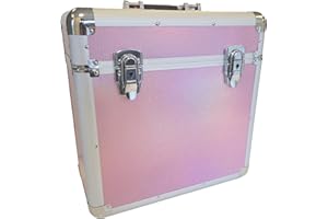 Maison & White Vinyl LP Storage Case | Aluminium DJ Box | Record Collection Chest | Heavy Duty Safe Box | Holds 50pcs | M&W (Pink)