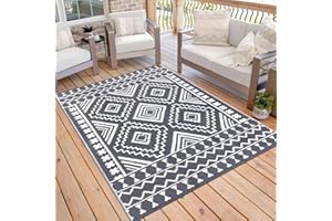 ‎TUKDAK TUKDAK Grau Outdoor Teppich Wetterfest 120x180cm, Wendbarer Outdoorteppich Matte Kunststoff Teppich, Wasserdichter Außenteppich, UV-beständige Camping Matte für Balkon Terrasse Garten RV Picknick