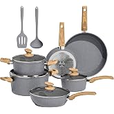 Kitchen Academy Pots and Pans Set, 12 Pieces, Grey | Cookware Set with Lid, Non-Stick Coating for Induction, Gas Cookers and