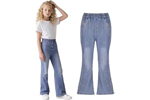 Domueay Vaqueros para Niñas, Baggy Cintura Elástica Denim Jeans Pierna Ancha Pantalones Azul Largo Jean con Bolsillos Casuales Moda Streetwear Junior Ropa Infantil Pants para 6-15 años