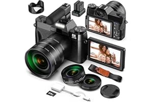 LONGYI Digitalkamera 6K 64MP Kamera Fotokameras mit WiFi, 64GB TF Karte, Mikrofon, Autofokus, 16X Zoom,180° Klappbarem Display für Selfies Kompaktkamera für YouTube, Anfänger, Makro und Weitwinkelobjektiv