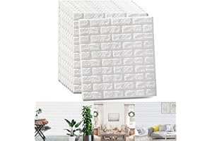 tonchean 3D Brick Wallpaper 77x70cm/30”x27.5” Self Adhesive PE Foam Brick Effect White Wall Panels 10Pcs Waterproof Peel and Stick Wall Tiles for Bathroom Living Room Bedroom
