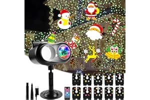 Jellybibo Christmas Projector Lights with Green Light Spot, Outdoor Christmas Decoration Projector Light, 10 Slides & 10 Colors Ocean Wave Festive Projection Lights for House Yard Party with Remote
