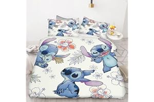 Bfrdollf Lilo & Stitch Bettwäsche 135x200 Kinder 3D Anime Cartoon Bettbezug Set 100% Mikrofaser Mit Kissenbezügen Für Jungen Und Mädchen (8,Single 135 X 200 cm)