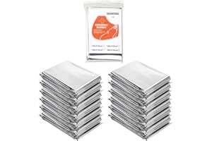 AUSYIWI 12 szt. Srebrny koc termiczny w nagłych wypadkach, 210 x 160 cm, koc termiczny pierwszej pomocy, wodoodporny koc ratunkowy chroni przed zimnem, deszczem, ciepłem i wiatrem