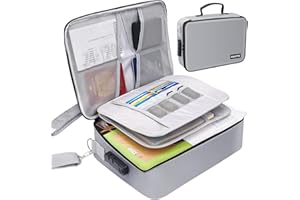 ABERE Feuerfeste Dokumententasche, 3-lagige Feuerfeste wasserdichte Tasche mit Zahlenschloss für A4 Dokumente, Pässe, USB-Sticks, Karten, Laptops auf, Hause,Büro(Grau)
