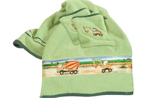 ‎ERWIN MÜLLER Erwin Müller Kinder-Frottier-Set, Handtuch-Set Traktor 3-TLG. Bagger grün Größe - Handtuch und 2X Waschlappen, 100% Baumwolle, mit Webbordüre