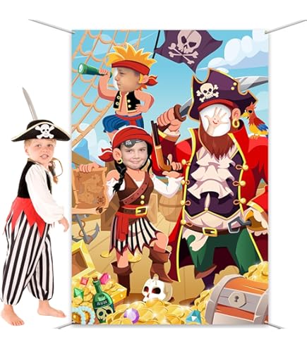 Piraat Decoratieset voor kinderverjaardag, bord, beker, tafelkleed, servetten, banner en ballonnen, feestaccessoires voor jongens en meisjes Piraat Decoratieset voor kinderverjaardag, bord, beker, tafelkleed, servetten, banner en ballonnen, feestaccessoires voor jongens en meisjes