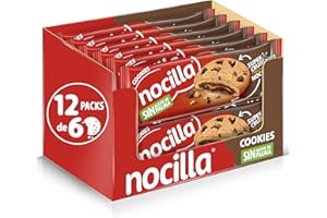 Nocilla, Cookies, Original, Galletas con gota de chocolate rellenas con crema de cacao con avellanas - 12 Packs de 6 Unidades - 1440g