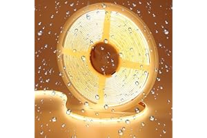 GOMING 24V 10M Tira LED COB Blanco Cálido 3000K IP65 Impermeable CRI 93+ Brillo Alto 6800lm Luminiscencia Lineal Alta Densidad 384LED/M Luces LED para Gabinete Sala Estar Dormitorio(Sin Alimentación)