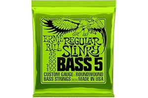 Ernie Ball Regular Slinky - Cuerdas para bajo eléctrico de 5 cuerdas, entorchado de níquel, calibre 45-130