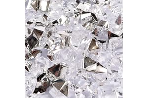 LUSSO LIA 150 pcs Fake Crushed Ice Rocks Fake Diamonds Acrylic Crystals Gemstones for Vase Fillers Wedding Table Decoration Home and Party Decoration Table Scatter Crystals (Silver/Transparent)