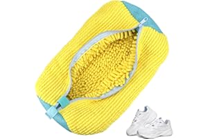 Kssvzz Shoe Wash Bag, Washing Machine, Reusable Shoe Bag, Washing Machine, Laundry Bag Shoes with Zip, Shoe Bag Washing Machine with 360° Cleaning Lint for Shoes (Yellow)