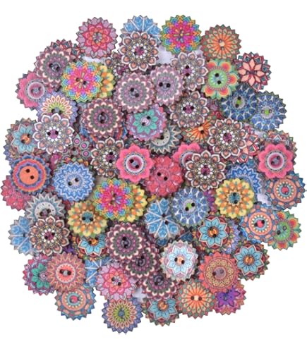 100 Bottoni In Legno Vintage Con Stampi Floreali - Per Cucito, DIY E Decorazioni Fai Da Te (15 Mm) - Foto 6