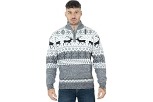 NOROZE Christmas Men's Jumpers | Nordic Style Knitted Lightweight Reindeer Printed Jumper | Crew Neck Long Sleeve Pullover Top | Christmas Jumper Xmas Jumper Sweaters for Men