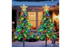 Ninonly Sapin de Noël Lumineuse Solaire Extérieure, Lot de 2 Sapin de Noel avec 100 LED Guirlande Lumineuse Fraises, Chargement USB Solaire Lumières de Noël Decoration pour Jardin Chemin Cour
