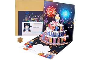 AUBESS Kartka urodzinowa z muzyką, dmuchana świeca, kartka urodzinowa 3D, fajerwerki, kartka urodzinowa z pięknymi akcesoriami dla rodziny, przyjaciół i ukochanych