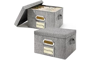 Vienrose Greeting Card Organizer 2 Pack, Storage Box with 20 Adjustable Dividers, Foldable Organizer Box Holds Over 150 Cards, Storage Stickers Recipes Photos Envelopes Bills Vinyl Records, Grey